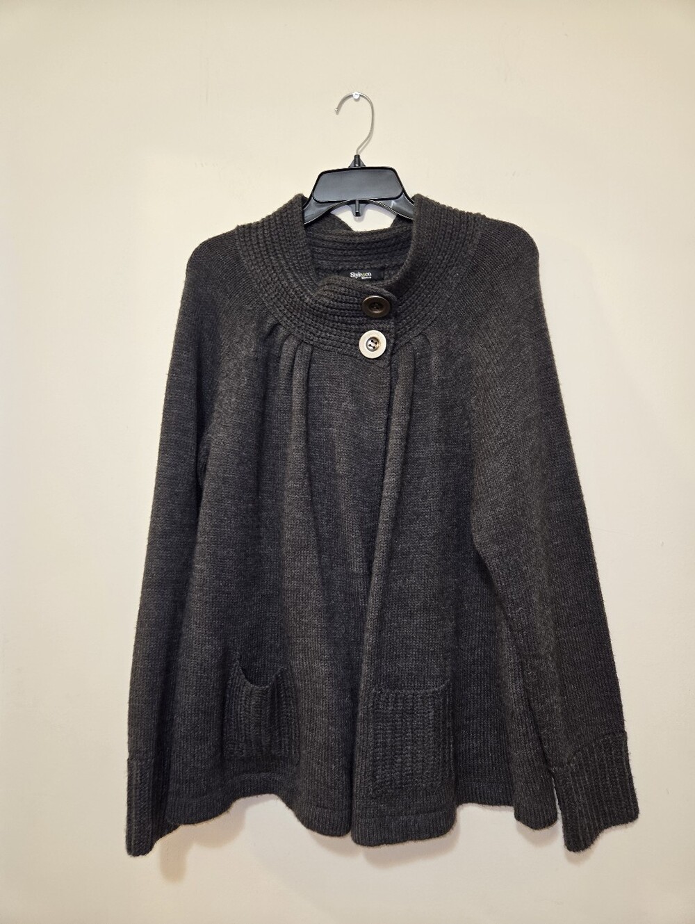 Style & Co. Dark Gray Button-Front Knit Cardigan, Size 1X